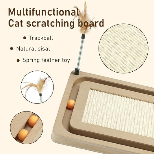 PEEKAB Cat Scratcher,Sisal Scratching Board with Track Ball Interactive Toy and Swing Feather Toys for Indoor Cats and Kittens,Large Heavy Durable