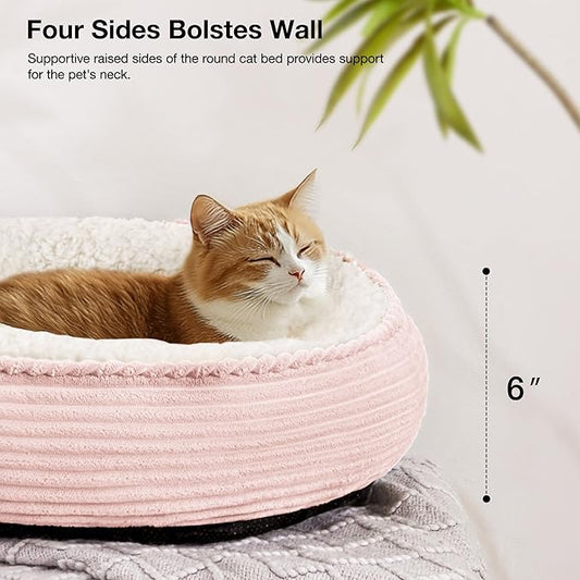 Love's cabin Round Donut Cat and Dog Cushion Bed, 20in Pet Bed for Cats or Small Dogs, Anti-Slip & Water-Resistant Bottom, Super Soft Durable Fabric Pet beds, Washable Luxury Cat Dog Bed Pink Stripe