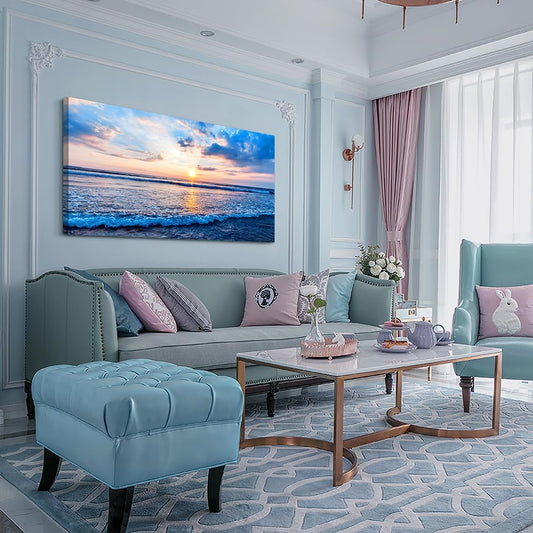 Lapremoly Canvas Wall Art For Living Room Large Wall Decor For Office Bedroom Wall Decorations Blue Ocean Wall Painting Blue Sea Waves Landscape Poster Canvas Print Artwork Ready To Hang Home Decor