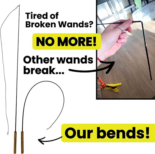 Forever Stick 3 Pack - The Unbreakable Cat Toy Wand, Extra Long Durable Interactive Cat Toy for Indoor Cats, Feather Kitten Toys for Bored Indoor Adult Cats, Bird Teaser Cat Accessories