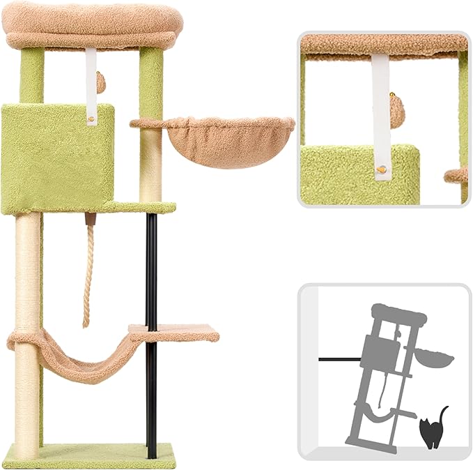 Cat Tree, Cat Tower for Indoor Cats, 43.3 inch Cactus Cat Tree Tower with Sturdy Steel Tube, Hammock, Cat Condo for Small Cats and Kittens, Scratching Post, GCT004SGY