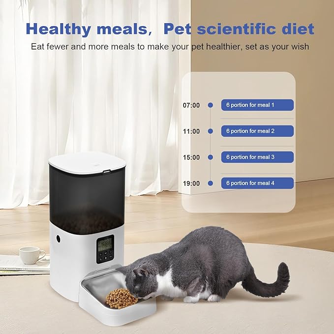 Automatic Cat Feeder, 6L Cat Food Dispenser with 10s Voice Recorder, Pet Feeder up to 8 Meals per Day, Timed Feeder with Dry Food Sealed Ring (Jade White, 6L)