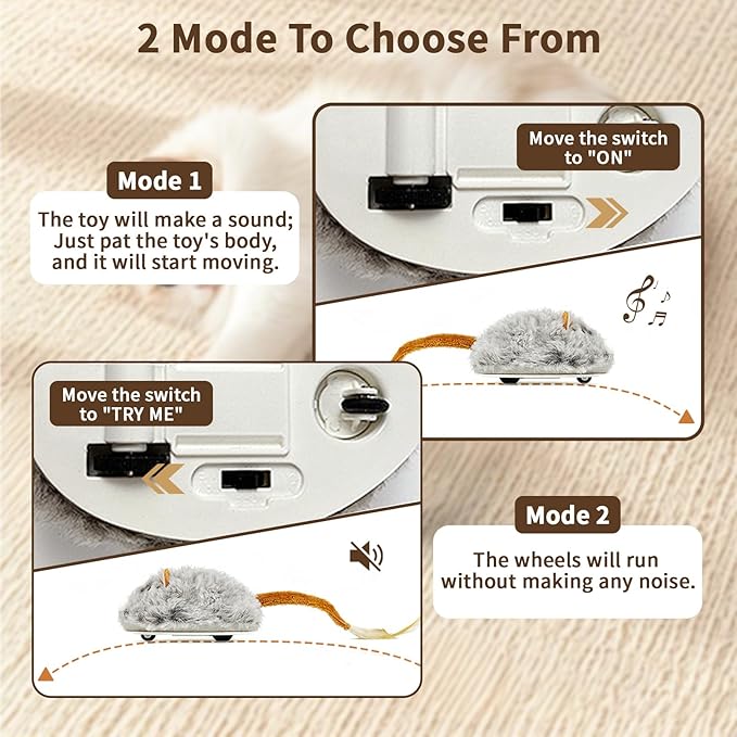 USB Rechargeable Electric Mouse Cat Toy with Squeaky Sound, Interactive Toys for Indoor Cats, Automatic Mice Kitty Toys with Realistic Chirping, Fun Exercise Hunting Plaything for Pets