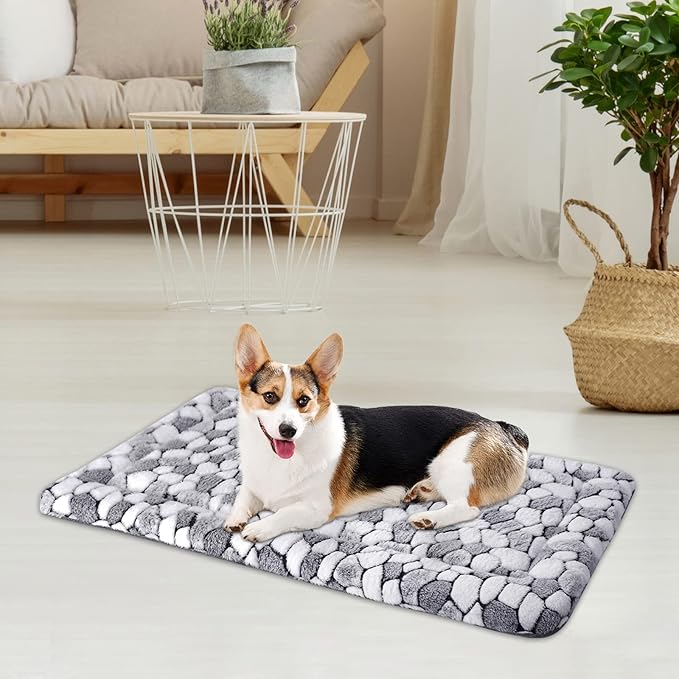 VANKEAN Dog Crate Pad Bed Mat Reversible (Warm& Cool), Soft Pet Sleeping Mat Dog Bed for Crate Suitable for Small to XX-Large Dogs and Cats, Machine Washable Crate Beds, Grey Stone Pattern