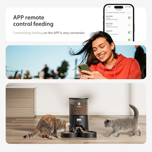 Automatic Cat Feeder for 2 Cats: 2.4Ghz WiFi Smart APP Remote Control- Timer Food Dispenser 1-10 Meals Per Day- Auto Pet Feeder for Cats and Small Dog Indoor- Detachable Clean& Dual Power