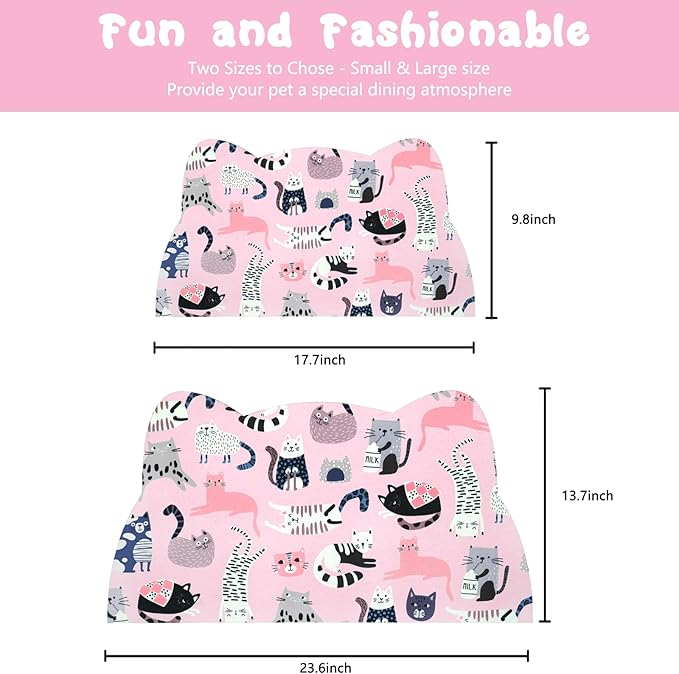 Cat Food Mats for Floor, Dog Water Bowl Mats Pet Feeding Absorbent Placemats for Food and Water Pink 17.7 * 9.8 inch