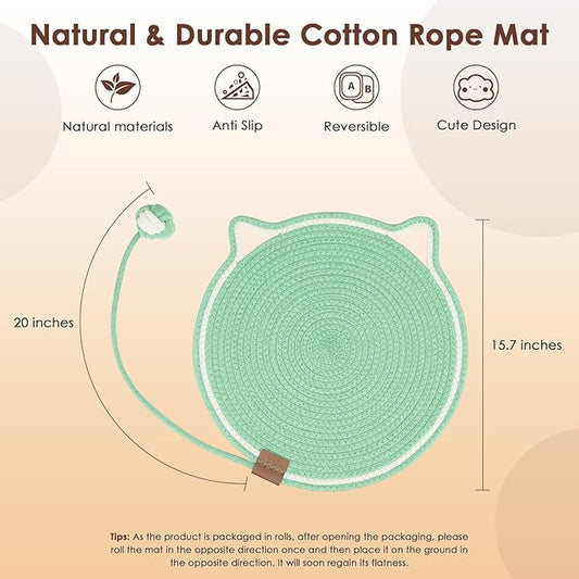 Cat Scratcher Mat, Natural Cotton Rope Cat Scratch Pad, 15.7'' Round Horizontal Floor Cat Scratching Pads for Indoor Cats, Cat Furniture Protector for Wall, Couch, Carpets, Sofas