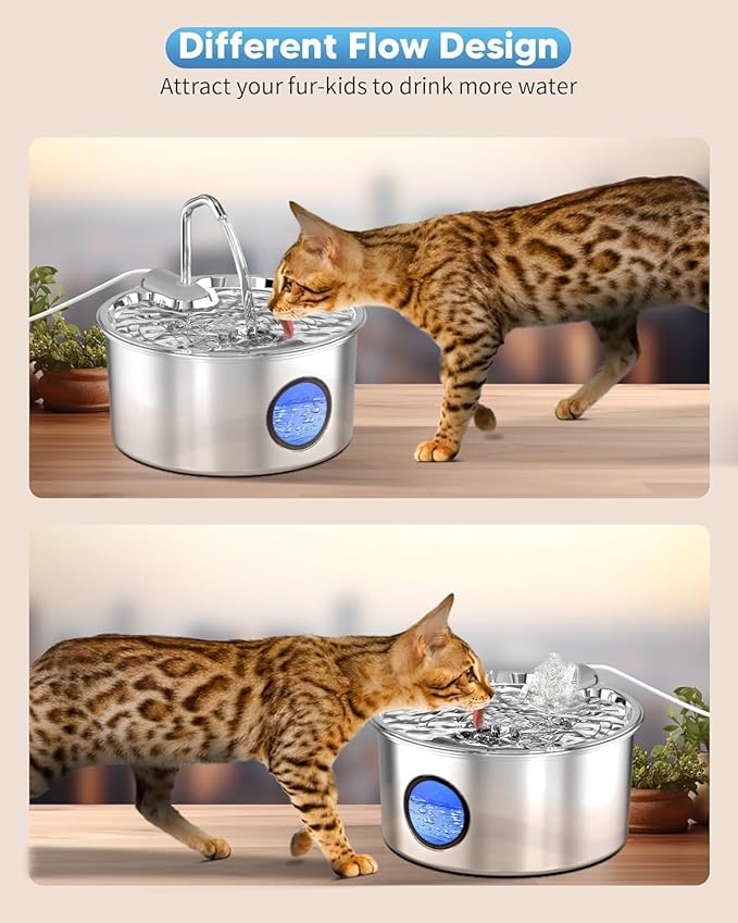 Cat Water Fountain Stainless Steel - 108oz/3.2L Automatic Cat Water Fountain for Drinking with 3PCS Filters, Metal Pet Water Fountain Water Dispenser for Cats, Dogs, Multiple Pets