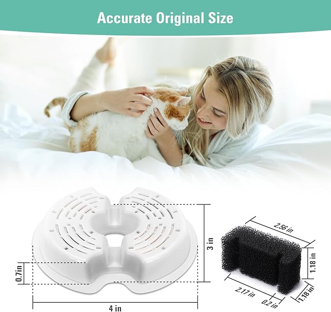 4 Pack Replacement Filters & 4 Pack Pump Filters for 67oz/2L Colorful Cat Fountain with LED Light, BFLICROY Cat Water Fountain Filter, Quadruple Filtration Pet Fountain Filters Replacement