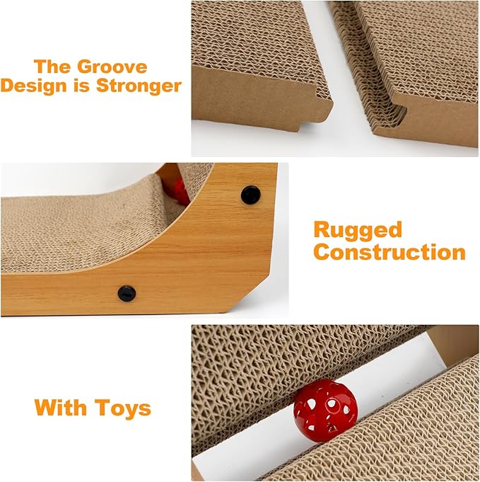 L-Shaped Cat Scratcher 2-in1 Scratching Board for Indoor Cats Protecting Furniture Cardboard Box Scratch Pad with Ball Toy