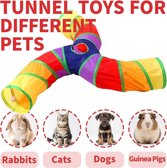 Coolcandy Cat Tunnel & Interactive Cat Toy Indoor, Curved 3 Way Tunnel Toys for Indoor Cats, Collapsible Interactive Peekaboo Cave with Play Ball, for Multi-Way Play & Small Animals