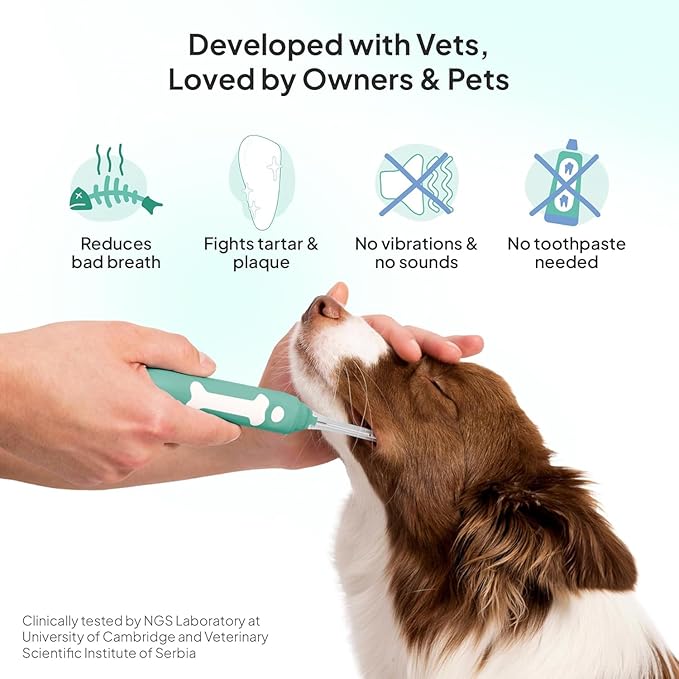 Dog Toothbrush | Innovative Eletrolytic Technology | Improves Oral Health & Reduces Bad Breath | No Vibrations & Silent Teeth Cleaning Brush | No Toothpaste Needed | Dog Teeth Cleaning Kit