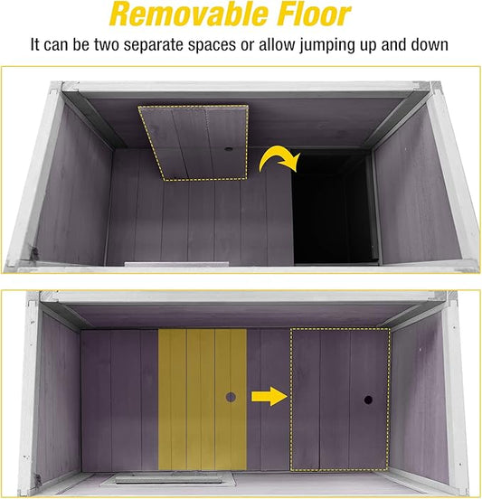 Aivituvin 2 Story Cat House with Large Balcony, Indoor Cat Condo Outdoor Cat Shelter, Wooden Kitty Home with PVC Door Strip