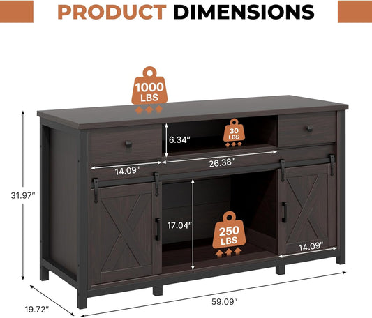 Miereirl 75-120 Gallon Fish Tank Stand with Power Outlet – Heavy Duty Aquarium Stand, Rustic Farmhouse Style, 1000 lb Capacity, Adjustable Storage & Sliding Barn Doors, Dark Brown
