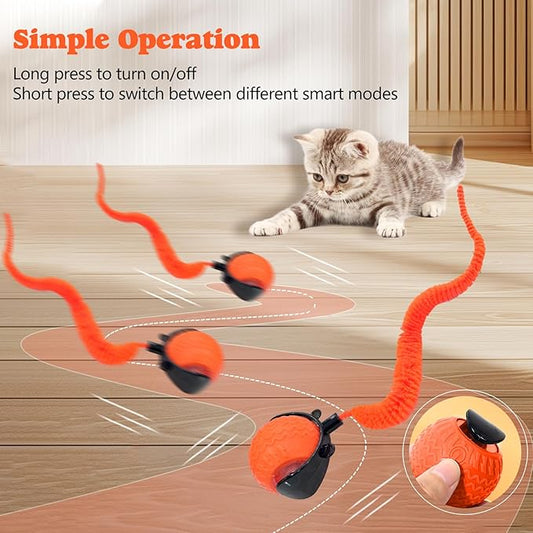 Interactive Cat Ball Toy, Upgraded Automatic Rolling Cat Ball with Tail 2.0 and Type C Cord, Touch Activated Moving Toy for Cats and Dogs (Orange)