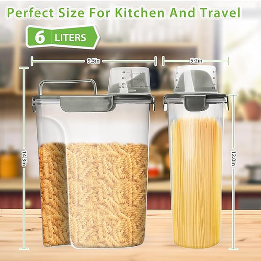 Rice Storage Container, 5 to 10lb Dry Food Airtight Dispenser, Pet Dog Cat Food Canister, BPA Free Clear Plastic Kitchen and Pantry Organization Bin for Oatmeal, Grain, Cereal, Pasta, Flour