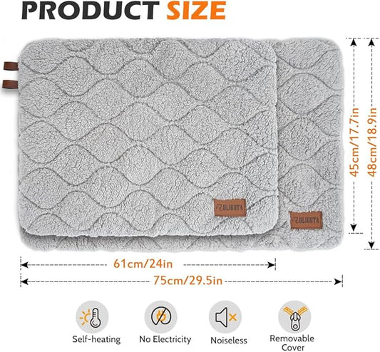 Self Warming Cat Bed Self Heating Cat Dog Mat 24 x 18 inch Soft & Fluffy Cat Bed Noiseless Thermal Pet Pad for Indoor Outdoor Pets with Removable Cover Non-Slip Bottom (29.5"L x 18.9"W x 1.2"Th)