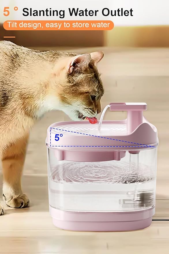 Cat Water Fountain - Quiet Pet Lndoor Water Bowl Dispenser 54oz/1.6L with Replacement Multi-Filtration(2 pcs Filters) Detachable Design Easy Cleaning - Fresh and Clean Water for Pets (Pink)