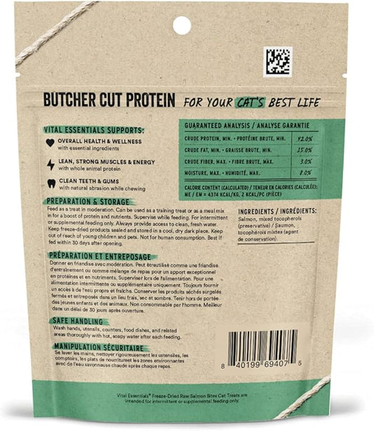 Vital Essentials Salmon Bites Cat Treats, 1.1 oz | Freeze-Dried Raw | Single Protein | Grain Free, Gluten Free, Filler Free