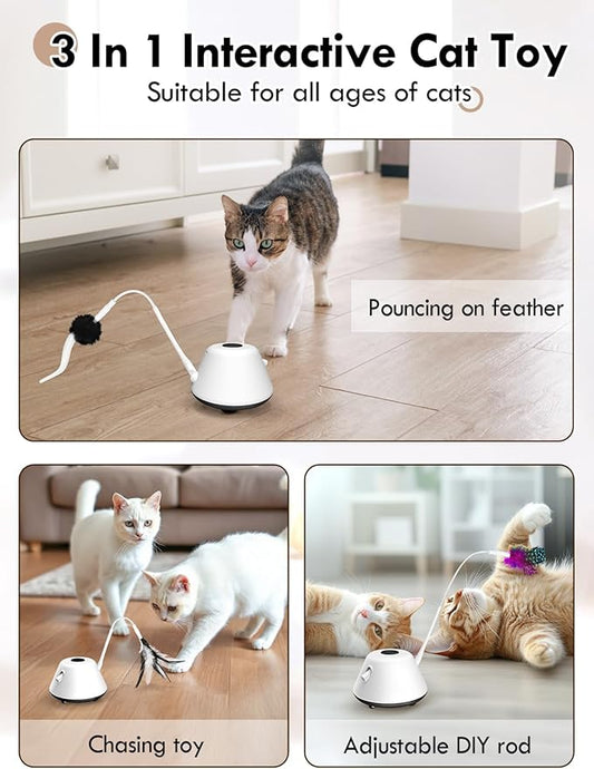 Automatic Interactive Cat Toys for Indoor Cats with Removable Feathers,3 Speed Play Modes,Smart Standby,USB Powered,Rubber Wheels for Adult Cats Kitten to Keep Busy Exercise,CT01-K