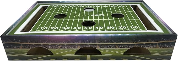 NFL Seattle Seahawks Football Stadium Cat Scratcher Find & Play Box With 2 Jingle Bell Balls - Game Day Toy, Field Felt Scratcher, Play and Lounge Stimulating Game