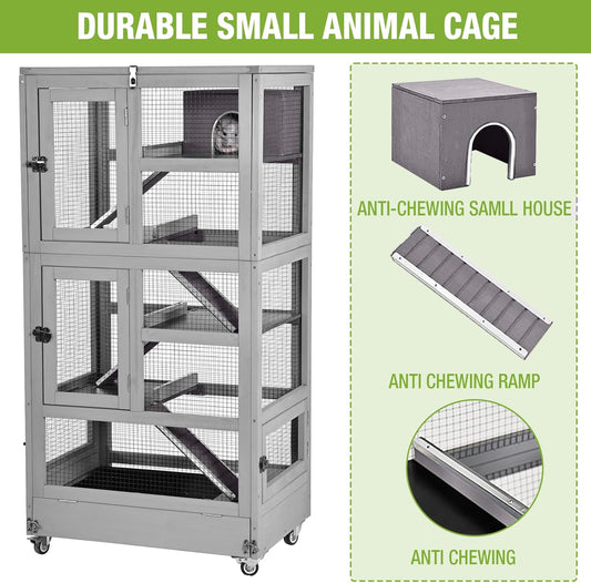 GUTINNEEN Ferret Cage Anti-Chewing Guinea Pig cage with Wheels Chinchilla Cage Metal Frame Small Animal Cage,Lizard,Squirrel Chameleon,Gerbils 5 Levels