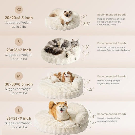 EHEYCIGA Small Dog Bed and Cat Couch for Puppy and Kitten - Fluffy Faux Rabbit Fur Pet Sofa with Washable Removable Cover, Waterproof and Non-Slip, 23 Inch Cream