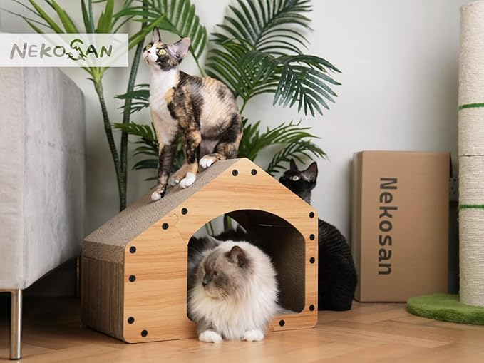 Nekosan Cat Scratcher House, Large Cardboard Cat Scratcher, Vertical Cat Scratcher, 19.3x10.6x15.7 inch Large, Cat Scratching Post for Indoor Cats, Cat Scracther Mansion