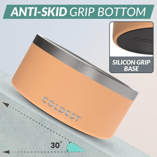 Coldest Dog Bowl - Anti Rust Metal, Non Slip, 3 Layers Insulated Stainless Steel Dog Bowls - Spill Proof & Heavy Duty - Water Bowl for Dogs, Cats & Pets, Dish Washer Safe (200 oz, Sahara Peach)