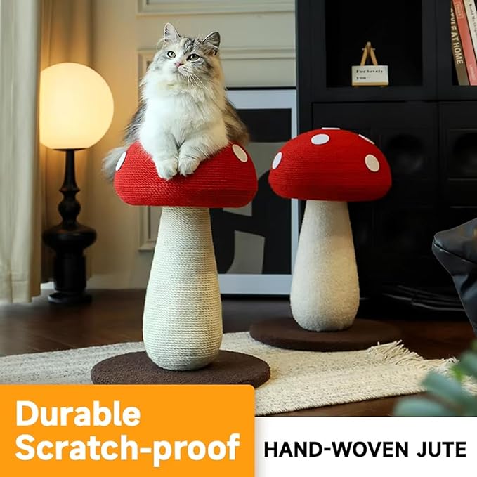 Cat Scratching Post - Mushroom Tall Cat Scratcher Cat Interactive Toys Ideal for Medium and Small Cats, No Assembly Required (Red, Large)