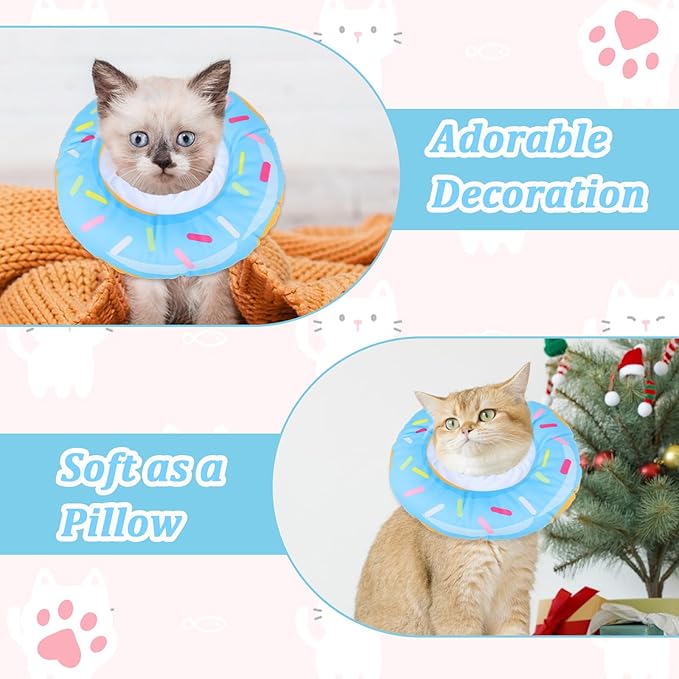 Cat Donut Collar, Adjustable Lightweight E Collar for Cat to Stop Licking Reusable Comfortable Cats Neck Donut for Cats Kittens After Surgery