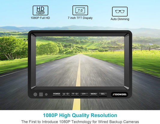 FOOKOO Ⅱ HD Backup Camera System Kit,7" 1080P Reversing Monitor+IP69 Waterproof Rear View Camera,Sharp CCD Chip, 100% Not Wash Up,Truck/Semi-Trailer/Box Truck/RV (FHD1-Wired)