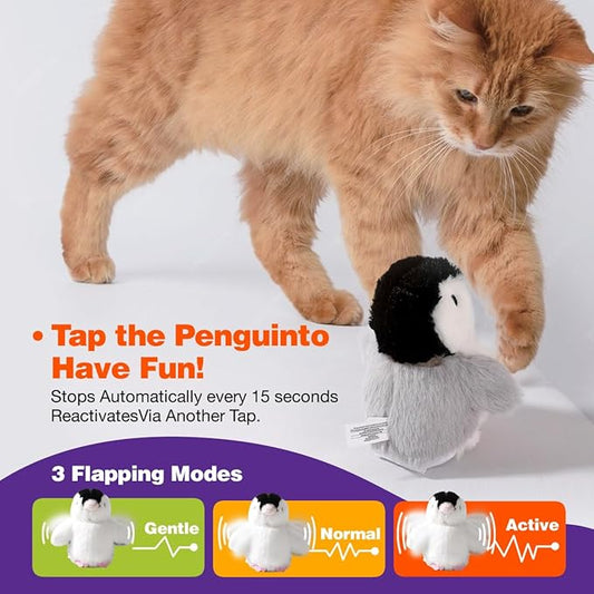 Interactive Cat Toy Rechargeable Automatic Chirping Penguin Bird Cat Toy Infused with Catnip in The Wings, Auto Beating Wings Kitten Toy for Indoor Cats to Play Alone, Never Boredom