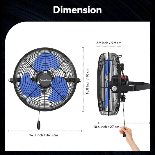 12 IN High Velocity Wall Mount Fan, 3 Speed Industrial Wall Fan with Sealed Motor, 2500 CFM Adjustable Air Circulator for Garage, Commercial, Greenhouse, Warehouse & Gazebo Use, UL Listed