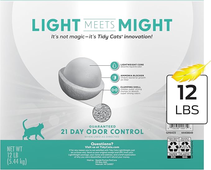 Purina Tidy Cats Lightweight Free and Clean Unscented, Multi-Cat, Clumping, 99.9 Percent Dust Free Cat Litter - 12 lb. Box