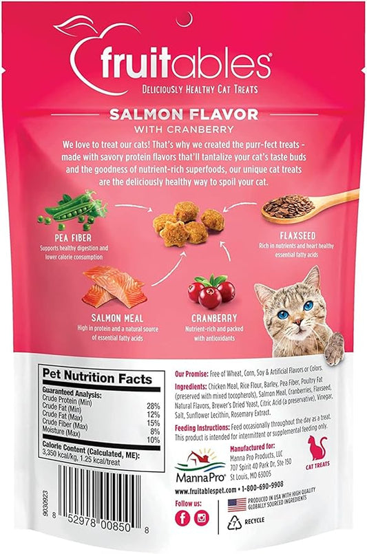 Fruitables Cat Crunchy Treats For Cats – Healthy Low Calorie Packed with Protein – No Wheat, Corn or Soy – Made with Real Salmon with Cranberry – 2.5 Ounces