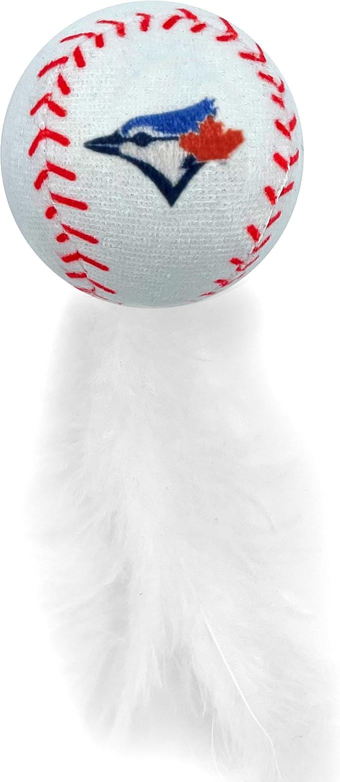 Best Plush CAT Toy - MLB Toronto Blue Jays Complete Set of 3 Piece Cat Toys Filled with Fresh Catnip. Incld: 1 Baseball Cap Cat Toy, 1 Baseball Cat Toy with Feathers & 1 Beer Bottle. Team Logos