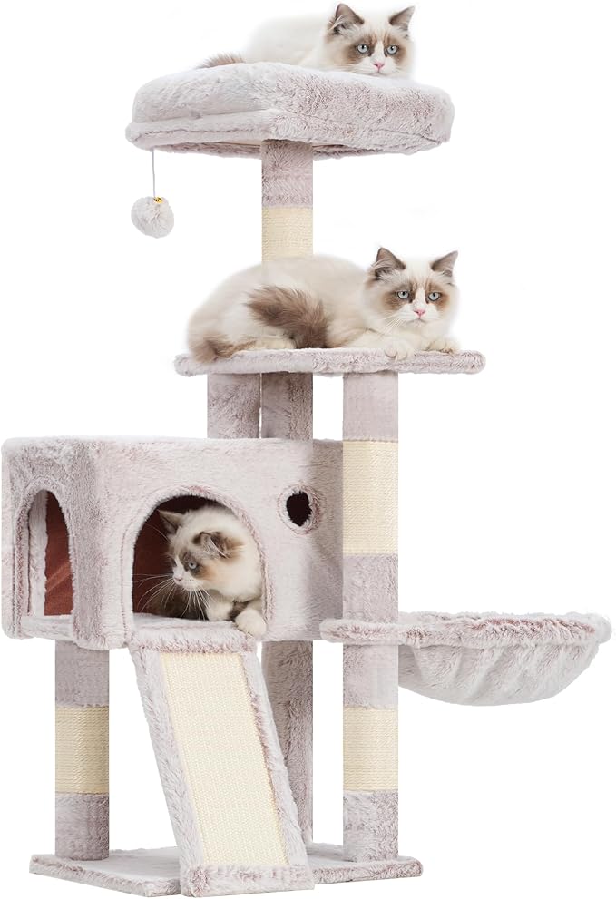 Cat Tree, 41.3" Cat Tower for Indoor Kittens with Scratching Board and Posts, Multi-Level Cozy Cat Condo with 2 Perches, Hammock, Balls, Mushroom GCT005SMU