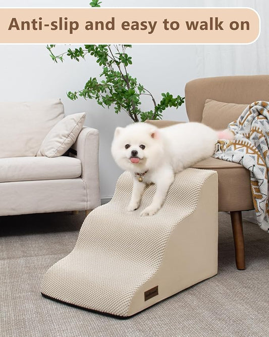 Dog Stairs for Small Dogs,3 Step Dog Ramp for Couch and Bed,Pet Stairs with Non-Slip Bottom for Old Cats,Indoor Pet Steps,Comfort,Durable,15.4" H
