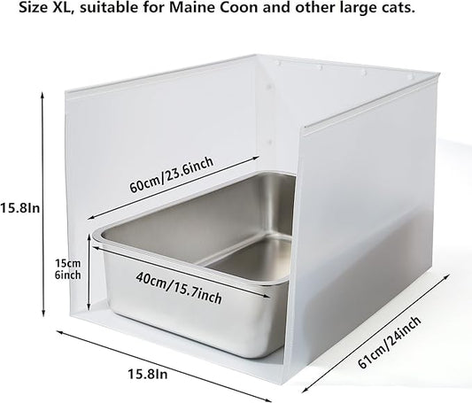 1Pc Large Cat Litter Box, Stainless Steel Metal Box for Cats, XL Kitty Litter Box with Enclosure, Premium Odor-Free Design