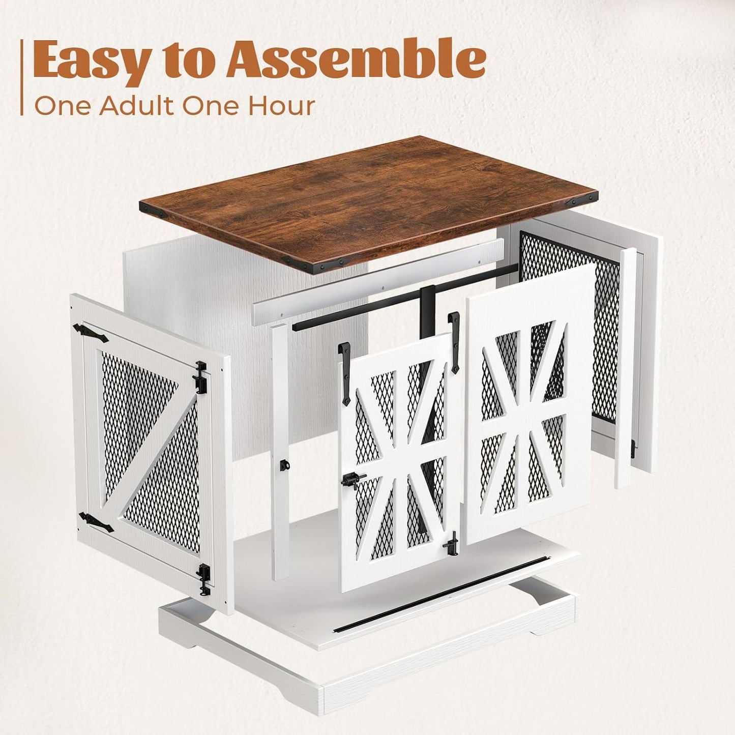 VOPEAK 27.5" Small Dog Crate Furniture, Chew Resistant Dog Crate for Puppy Dogs, Heavy Duty Small Dog Crate Dog Kennel Indoor with Double Doors, Wooden End Table for Bedroom Living Room, White