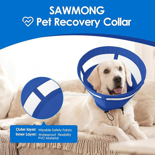 SAWMONG Soft Dog Cones for Small Dogs, Cone for Dogs to Stop Licking, Adjustable Elizabeth E-Collar for Dog After Surgery Alternative, Comfy Pet Recovery Collar (S,Blue)