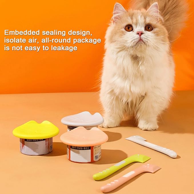 6 Pcs Pet Food Can Supplies Set, 3 Pcs Silicone Dog Cat Food Can Covers Lids and 3 Pcs Cat Food Mix Spoons, Dishwasher Safe