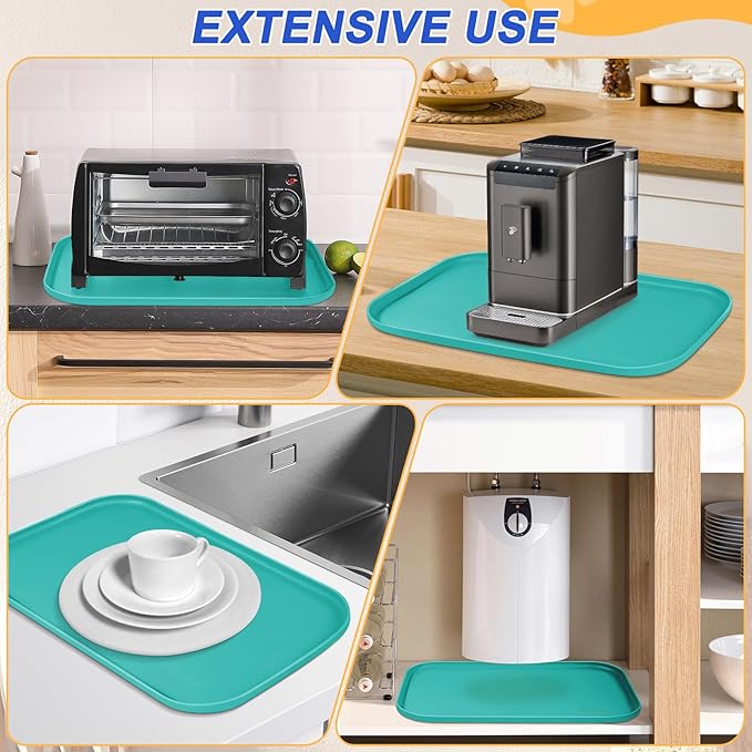 Silicone Pet Feeding Mat with Raised Edge for Food and Water, Dog Bowl Mats, Cat Bowls Placemat with High Lip for Floor Waterproof, Rubber Tray for Cats and Dogs 22 x 14 x0.8 Dark Turquoise