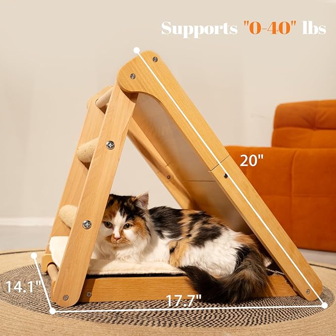 Sisal Cat Scratcher Ramp with Cushion, 20" x 14.1" Large Foldable Scratch Board Cats Scratching Post, Wooden Cat Furniture