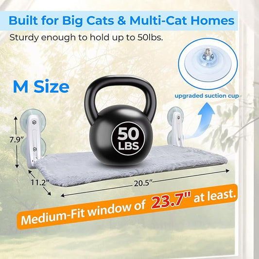 L&W BROS. 2-Pack Cat Window Perch for Indoor Use, Foldable Hammock with 4 Upgraded Suction Cups, Easy Assembly, Supports Large & Heavy Pets (M 2Pc)