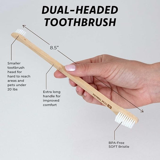 Dog Toothbrush I 4-Pack Two Sided Bamboo Toothbrush for Small and Large Dogs & Cats I Soft Bristles Gentle for Easy Dog Teeth Brushing & Dental Care