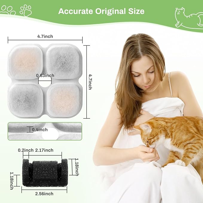 12 Set Cat Water Fountain Filter Replacement for 101oz/3L Crystal Cat Fountain, GISOFIK Pet Fountain Filter, Triple Filtration Replacement Filters (12 Filters, 12 Sponges)
