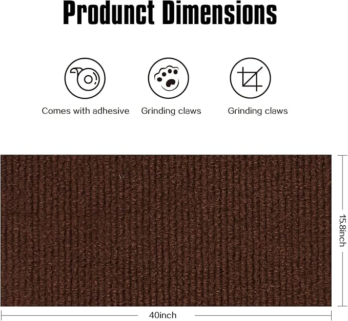Cat Scratching Mat,Cat Scratch Furniture Protector, Trimmable Self-Adhesive Couch Protector,Carpet Replacement for Tree Shelves, Sofa and Scratching Post (40"x15.8",Brown)