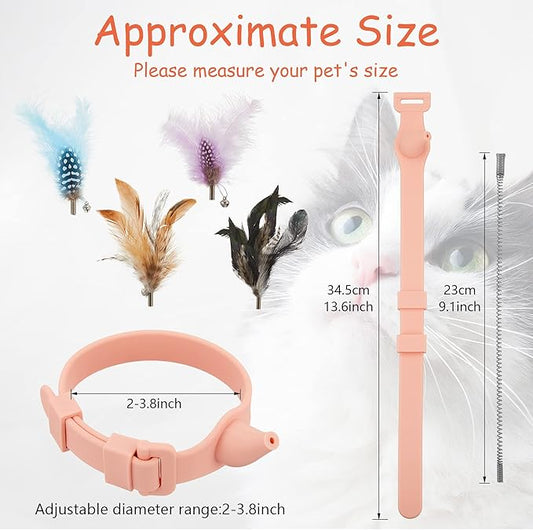 Sumind 6 Pcs Cat Collar Toy Attached with Feather Funny Interactive Cat Stick Wand Toys with Bell Adjustable Fun Kitten Teaser for Indoor Kittens and Small Animals Exercise Training